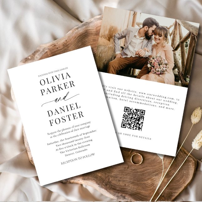 Modern Minimalist Wedding Photo QR Code  Invitation (Creator Uploaded)
