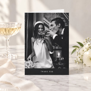 Modern Minimalist Wedding Photo Simple Black Blank Thank You Card