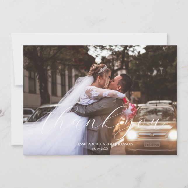 Modern minimalist wedding photo thank you card (Front)
