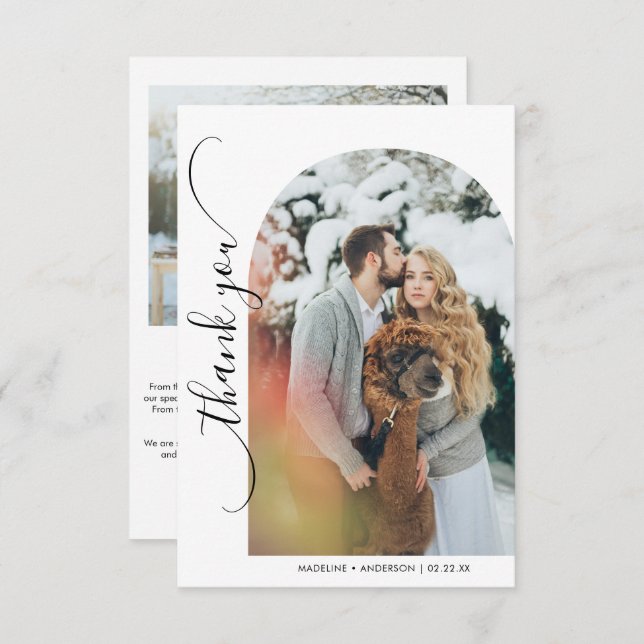 Modern Minimalist Wedding photo Thank you Card (Front/Back)