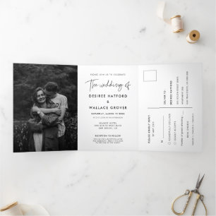 Modern minimalist wedding photo Tri-Fold invitation