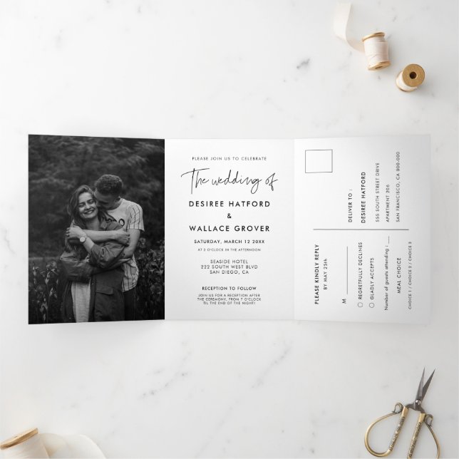 Modern minimalist wedding photo Tri-Fold invitation (Inside)
