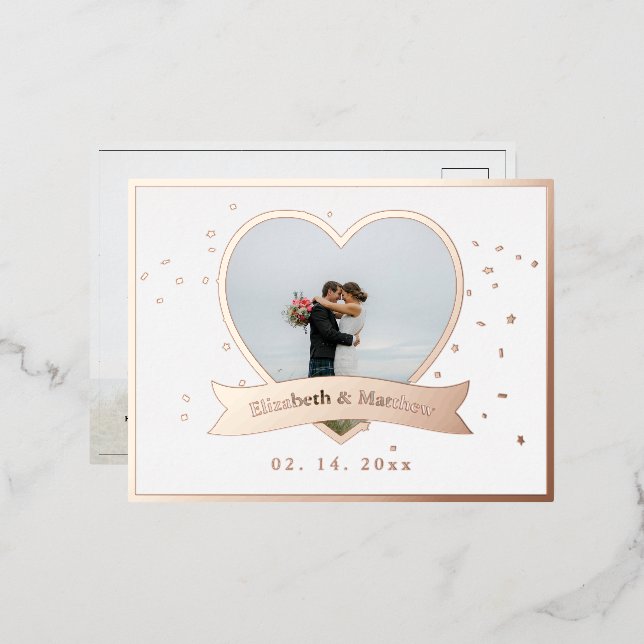 Modern Minimalist Wedding Picture Save The Date Foil Invitation Postcard (Front/Back)