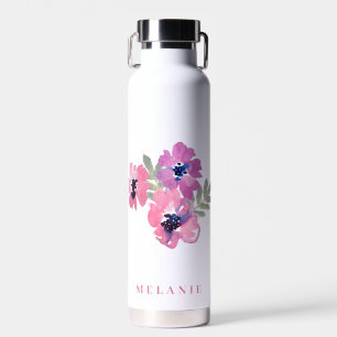 Modern Minimalist Wedding Pink Floral Water Bottle