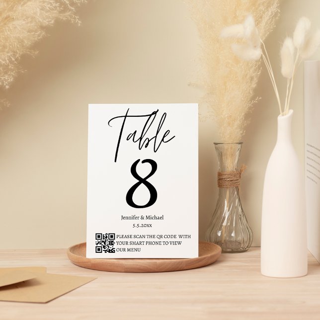 modern minimalist wedding qr code menu & table number (Creator Uploaded)