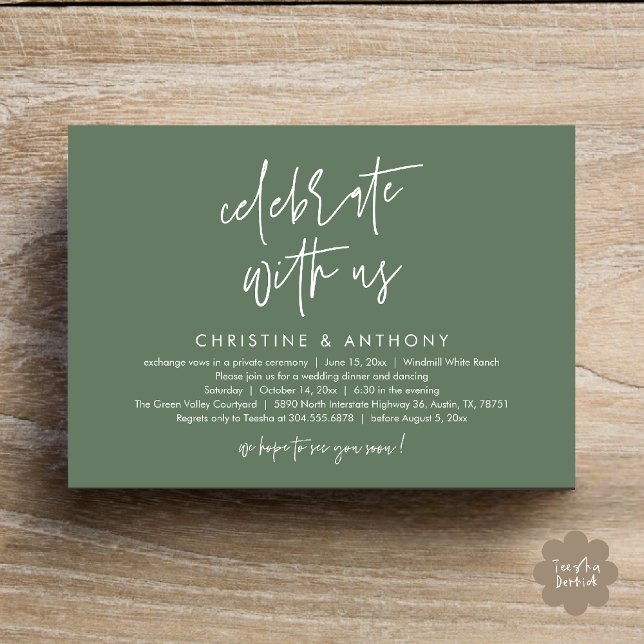 Modern Minimalist Wedding Reception Dinner Invitation (Modern Minimalist Wedding Reception Dinner Invitation Card, Celebrate with us, in Sage Green)