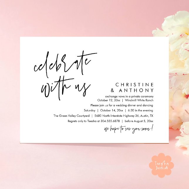 Modern Minimalist Wedding Reception Dinner Invitation (Modern Minimalist Wedding Reception Dinner Invitation Card, Celebrate with us, in Black and White)