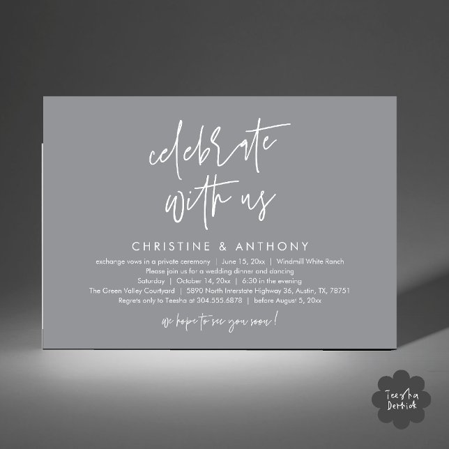 Modern Minimalist Wedding Reception Dinner Invitation (Modern Minimalist Wedding Reception Dinner Invitation Card, Celebrate with us, in Grey)