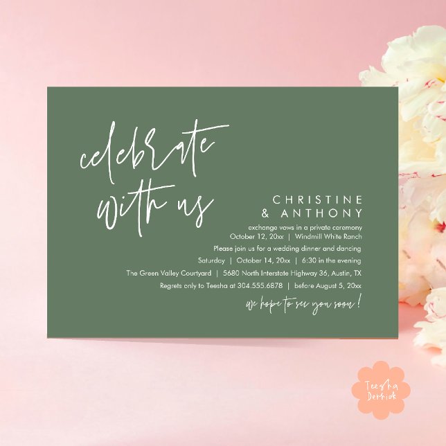 Modern Minimalist Wedding Reception Dinner Invitation (Modern Minimalist Wedding Reception Dinner Invitation Card, Celebrate with us, in Sage Green)