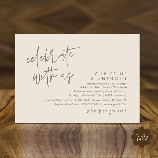 Modern Minimalist Wedding Reception Dinner Invitation (Modern Minimalist Wedding Reception Dinner Invitation Card, Celebrate with us, in Cream and Grey)