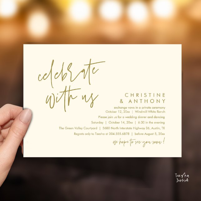 Modern Minimalist Wedding Reception Dinner Invitation (Modern Minimalist Wedding Reception Dinner Invitation Card, Celebrate with us, in Yellow gold)