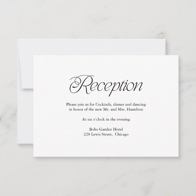 Modern Minimalist Wedding Reception Insert Card (Front)