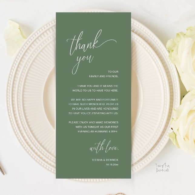 Modern Minimalist Wedding Reception Thank You Card (Modern Minimalist Wedding Reception Thank You Card in Classy Sage Green)