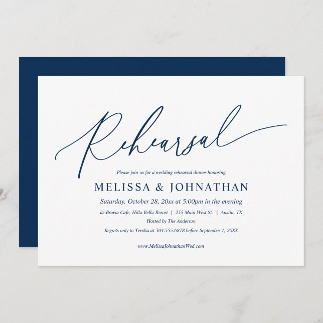 Modern Minimalist, Wedding Rehearsal and Dinner In Invitation (Front/Back)