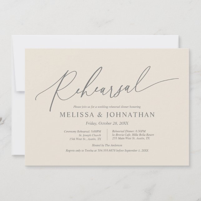 Modern Minimalist, Wedding Rehearsal and Dinner In Invitation (Front)