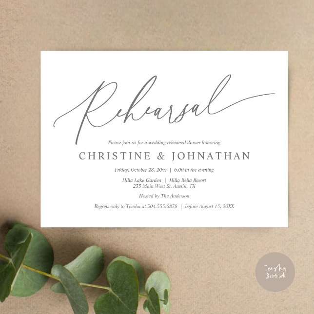 Modern Minimalist, Wedding Rehearsal and Dinner Invitation (Wedding Rehearsal Dinner Invitation Card, PDF, Modern Minimalist Handwriting, in dark grey)