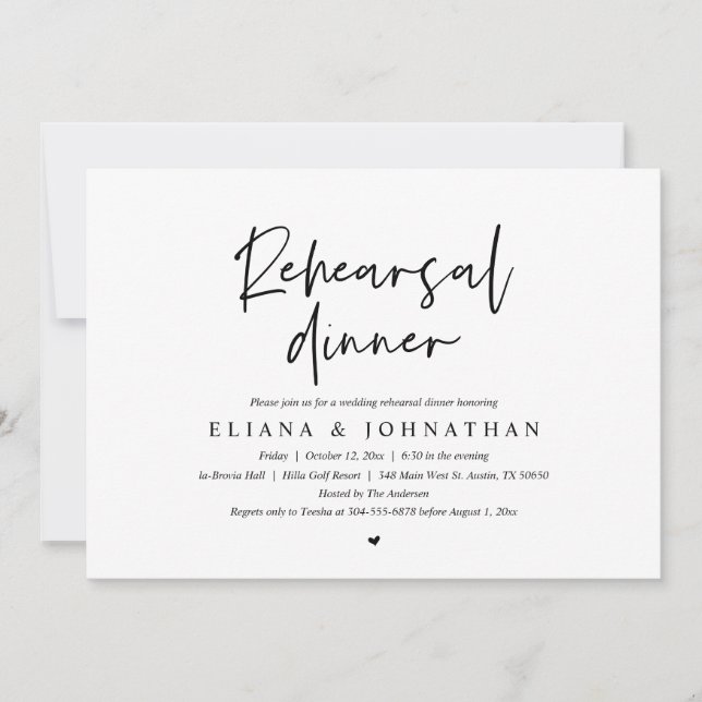 Modern Minimalist, Wedding Rehearsal Dinner Invitation (Front)