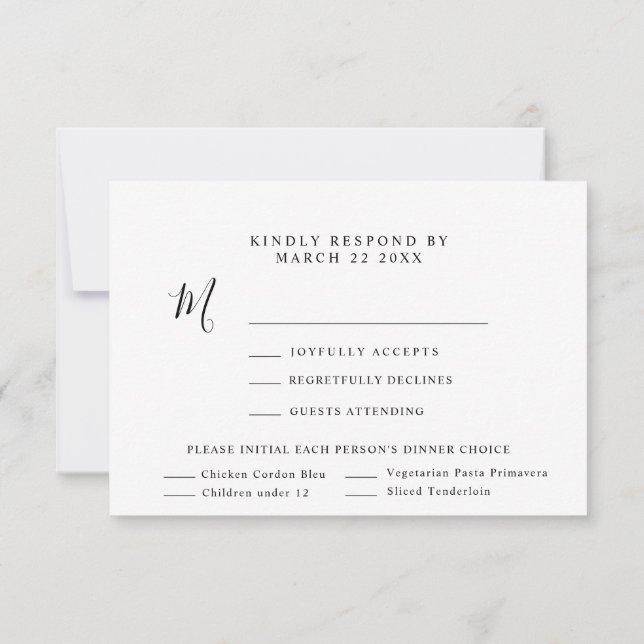 Modern Minimalist Wedding RSVP + 4 dinner choices Card (Back)