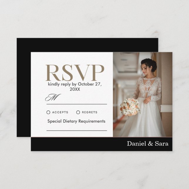 Modern Minimalist Wedding RSVP Card with Photo (Front/Back)
