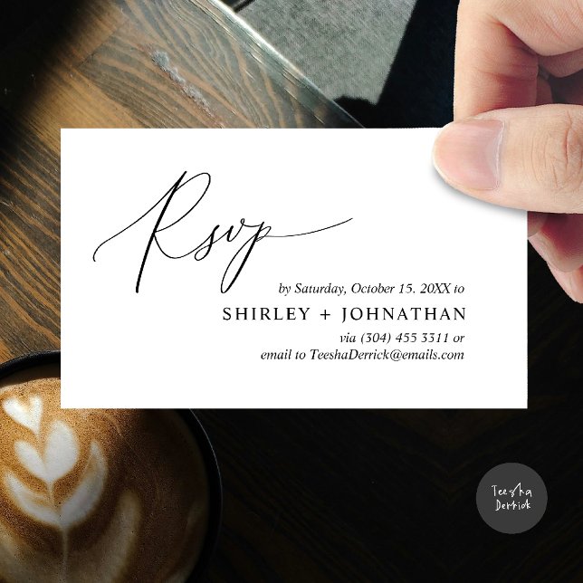 Modern Minimalist Wedding RSVP Enclosure Card (Wedding invitation RSVP via Phone or email respond reminder Enclosure Card in aesthetic White Black)