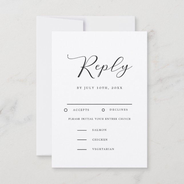 Modern Minimalist Wedding RSVP with Meal Choice (Front)