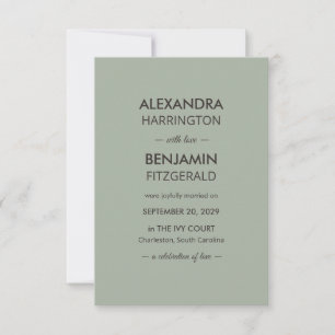 Modern Minimalist Wedding Sage Green Timeless Announcement