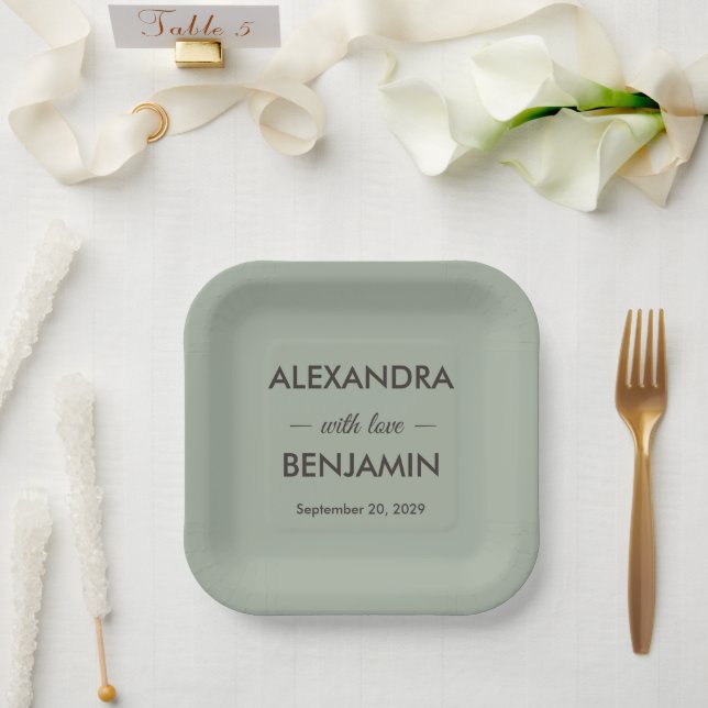 Modern Minimalist Wedding | Sage Green Timeless  Paper Plate (Wedding)