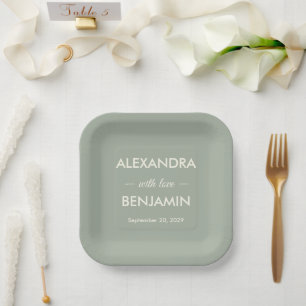 Modern Minimalist Wedding Sage Green Timeless Paper Plate
