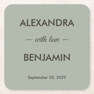 Modern Minimalist Wedding   Sage Green Timeless  Square Paper Coaster