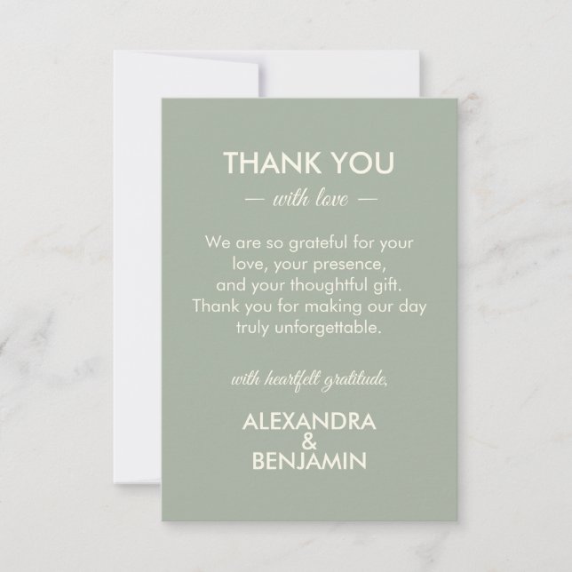 Modern Minimalist Wedding | Sage Green Timeless  Thank You Card (Front)
