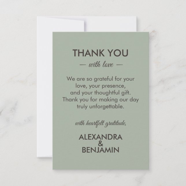 Modern Minimalist Wedding | Sage Green Timeless  Thank You Card (Front)