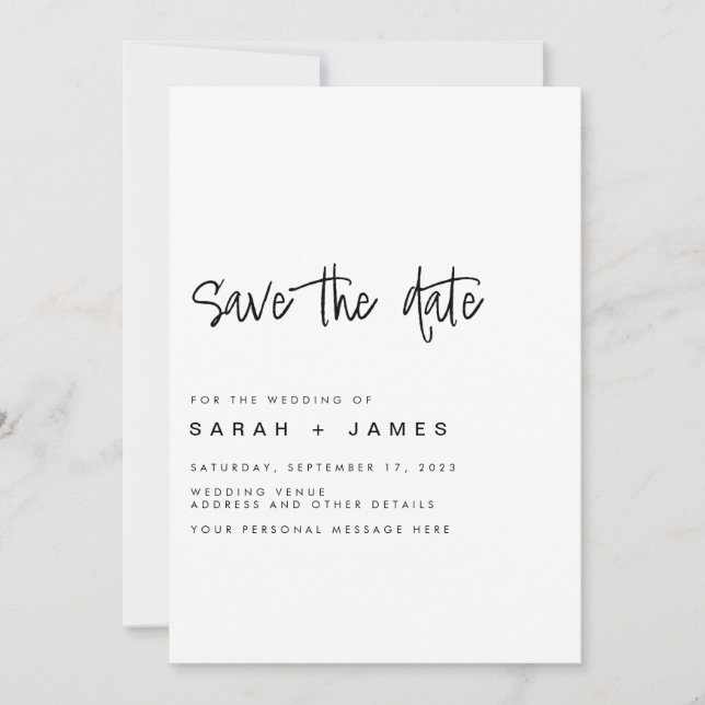 Modern Minimalist Wedding Save the Date Invitation (Front)