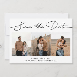 Modern Minimalist Wedding   Script Three Photo Save The Date