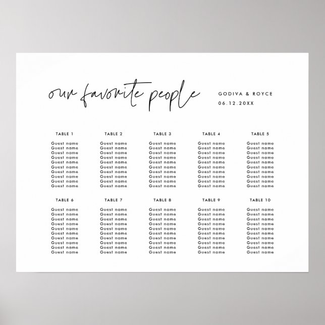 Modern Minimalist Wedding seating chart (Front)
