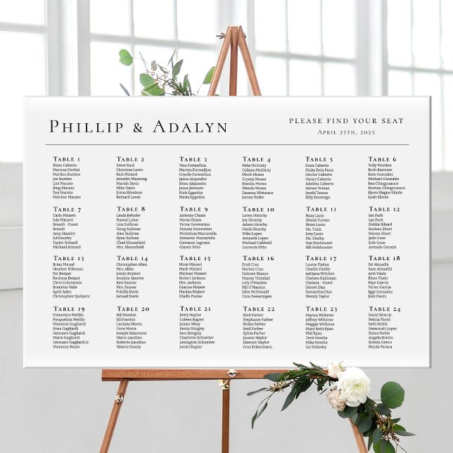 Modern minimalist wedding seating chart, 24 tables poster (Creator Uploaded)