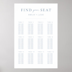 Modern Minimalist Wedding Seating Chart   Blue