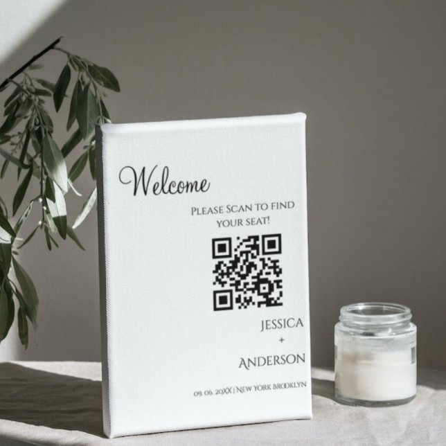MODERN minimalist  wedding seating chart Qr Code Pedestal Sign (Creator Uploaded)