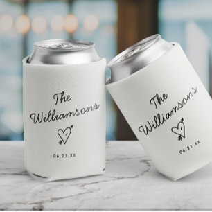 Modern Minimalist Wedding Simple Last Name Can Cooler