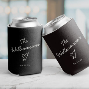 Modern Minimalist Wedding Simple Last Name Can Cooler