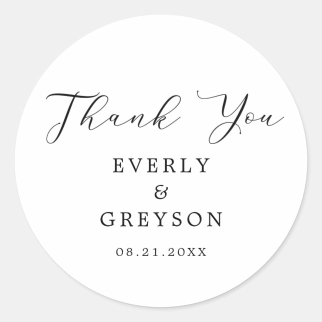Modern Minimalist Wedding Thank You Classic Round Sticker (Front)