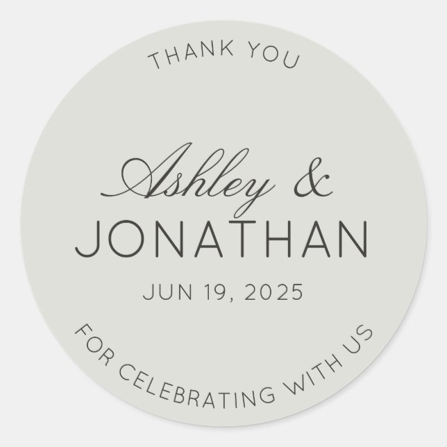 Modern Minimalist Wedding Thank You Classic Round Sticker (Front)