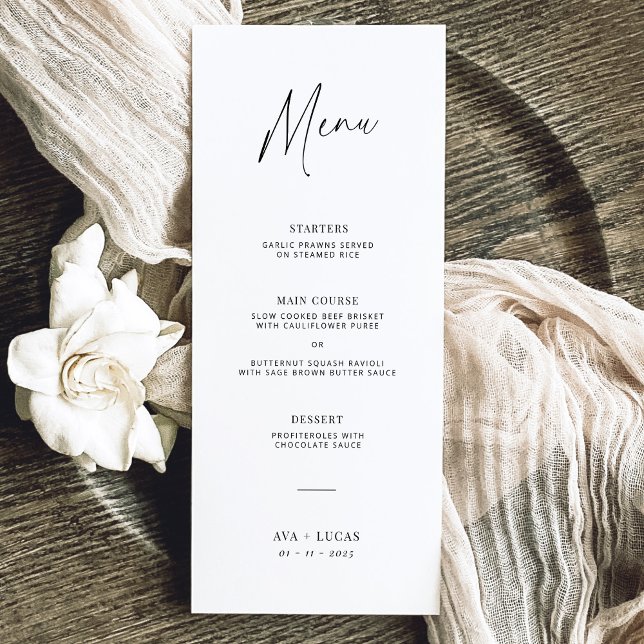 Modern Minimalist Wedding Three Course Dinner Menu (Creator Uploaded)