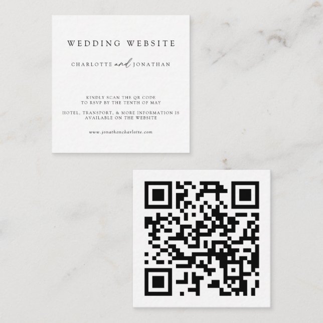 Modern Minimalist Wedding Website QR Code Enclosur Enclosure Card (Front/Back)