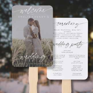Modern Minimalist Wedding Welcome | Dark Photo Hand Fan