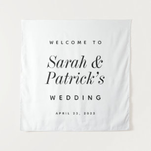 Modern Minimalist Wedding Welcome Sign Tapestry