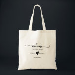 Modern Minimalist Wedding Welcome Tote Bag<br><div class="desc">This stunning calligraphy wedding suite exudes a modern, bold, and timeless design. Our comprehensive collection provides everything you need to create a cohesive and chic atmosphere, including matching menu cards, personalised napkins, striking signs, favours, and much more. Don't hesitate to reach out via chat for personalised assistance or to discover...</div>