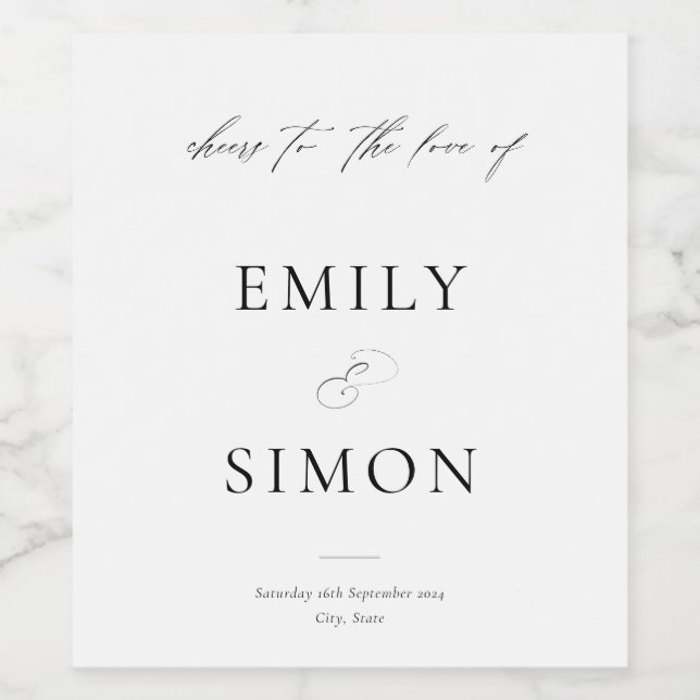 Modern Minimalist Wedding Wine Label (Single Label)