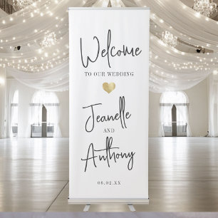 Modern Minimalist Welcome Wedding Script Gold Chic Retractable Banner