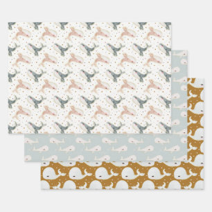 Modern Minimalist Whale Sea Ocean Party Gifts Wrapping Paper Sheet