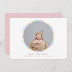 Modern Minimalist Whimsical Baby Girl Photo Birth Announcement